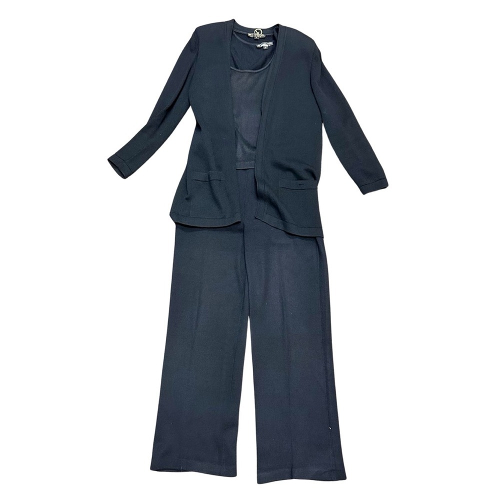 St. John Basics Black Santana Knit 3-Piece Set (Jacket, Shell, Pants) Size M/8